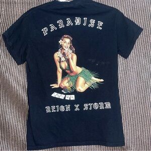 REIGN X STORM Men's Medium Black "Paradise" Pin-Up Girl Graphic T-Shirt small